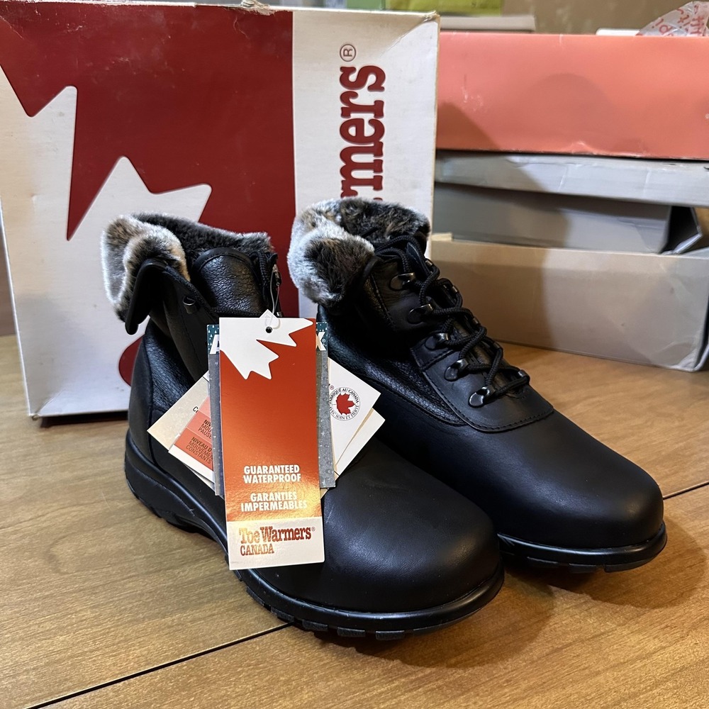 Toe Warmers Canada Boots Womens Size 9 Black Harbor Waterproof Fur 2W T08670